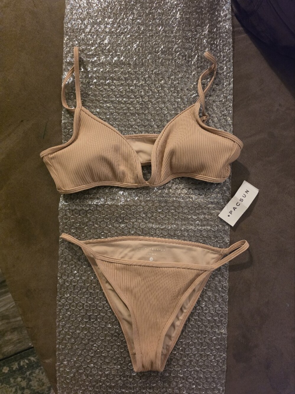 PacSun Ribbed Nude Triangle Bikini Set - Nude